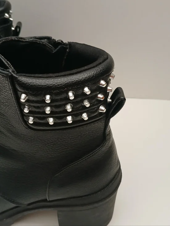 No Boundaries Studded Black Block Heel Moto Boots Ghot, Punk Women's Size 6.5 - Picture 6 of 11